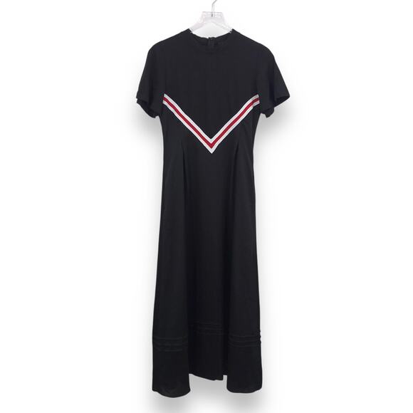 SJYP Jersey Layered Midi Dress L Short Sleeve Crew Chevron A-Line Pocket Black - Picture 1 of 9